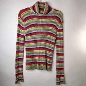 Great American Sweater Co. Women’s Medium Rainbow Striped Ribbed Turtleneck